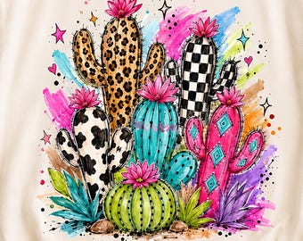 Western Cactus PNG | Desert Cactus Sublimation Design | Western Cowgirl Shirt Graphic | Colorful Boho Digital Download