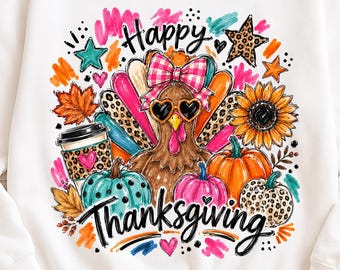 Happy Thanksgiving PNG | Funny Leopard Turkey Shirt Graphic (Digital Download)