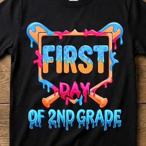 Boys First Day of 2nd Grade PNG | First Day Of Second Grade Baseball Drip Graphic | Boy Back To School Baseball Shirt | Digital Download