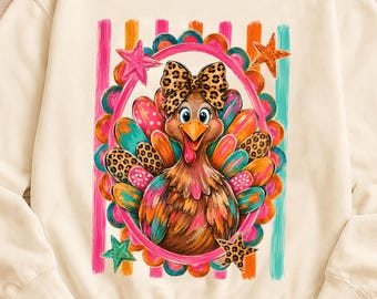 Colorful Striped Turkey PNG | Funny Thanksgiving Png | Leopard Turkey Shirt Graphic (Digital Download)