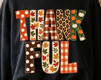 Thankful PNG | Thanksgiving Sublimation | Leopard Plaid Pumpkin Fall Design | Autumn Shirt Graphic | Fall Digital Download