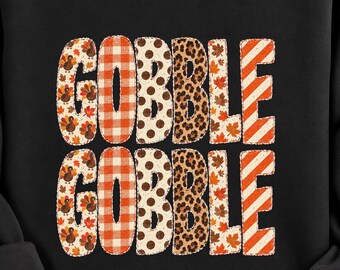 Gobble Gobble PNG | Thanksgiving Sublimation | Leopard Plaid Polka Dots Turkey Shirt Design | Digital Download
