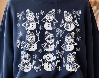 Snowman Doodle PNG | Winter Sublimation Design | Cute Snowman Bow Shirt Graphic | Snowflake Winter Digital Download