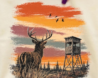Deer Hunting PNG | Whitetail Buck Sunset Sublimation | Hunting Blind Outdoorsman Shirt Design | Vintage Hunter Digital Download