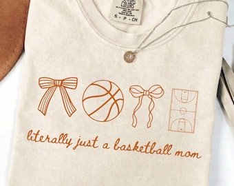 Literally Just A Basketball Mom PNG | Basketball Mom Shirt Design | Cute Bow Basketball PNG | Game Day Mom Sublimation PNG