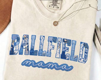 Ballfield Mama Faux Patchwork PNG | Softball Baseball Mama Toile Patchwork Faux Quilted Design | Game Day Shirt Graphic