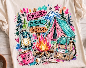 Camping PNG | Colorful Camp Life Sublimation | Cute Campfire Friends Shirt Design | Girls Camping Trip (Digital Download)