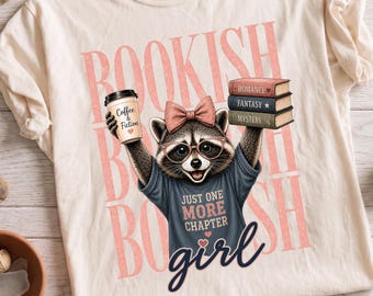 Bookish Girl PNG | Raccoon Book Lover Sublimation Design | Funny Raccoon Shirt Graphic | Floral Vintage Book Stack PNG | Reader Gift