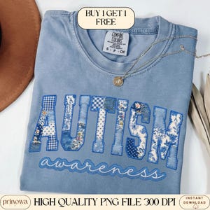 Autismus Bewusstsein Faux Patchwork PNG | Autismus Blau Toile Patchwork Faux Quilted Design | Autismus Akzeptanz Shirt PNG
