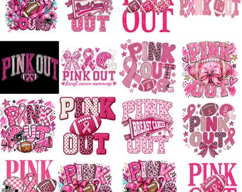 Pink Out PNG Bundle | 16 Trendy Breast Cancer Awareness Designs | Pink Out Football Breast Cancer PNG (Digital Downalod)