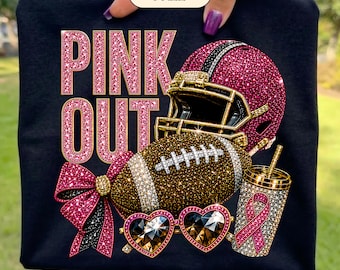 Pink Out Breast Cancer PNG | Rhinestone Glam Football Breast Cancer Awareness Shirt Graphic | Digital Download