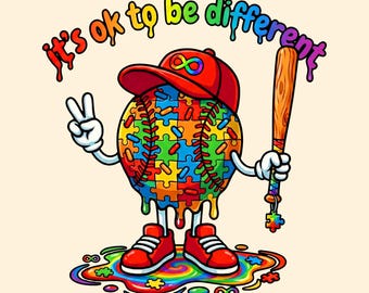 C'est bien d'être différent Garçon autiste PNG | Base-ball de sensibilisation à l'autisme goutte à goutte PNG | Design de t-shirt pour l'acceptation de l'autisme | Autisme, sublimation PNG
