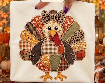 Faux Patchwork Turkey PNG | Funny Thanksgiving Png | Checkered Leopard Turkey Shirt Graphic (Digital Download)