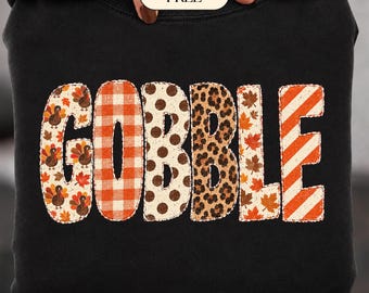 Gobble Gobble PNG | Thanksgiving Sublimation | Leopard Plaid Polka Dots Turkey Shirt Design | Digital Download