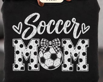 Soccer Mom PNG | Soccer Sublimation Design | Polka Dot Soccer Shirt Graphic | Bow Game Day Mom Digital Download