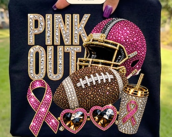 Pink Out Breast Cancer PNG | Rhinestone Glam Football Breast Cancer Awareness Shirt Graphic | Digital Download