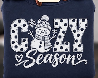Cozy Season PNG | Snowman Winter PNG| Polka Dot Winter Shirt Graphic | Cute Snowman Digital Download