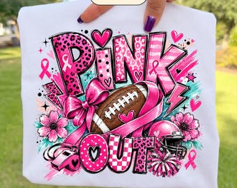 Pink Out Breast Cancer PNG | Football Breast Cancer Awareness Shirt Graphic | Digital Download