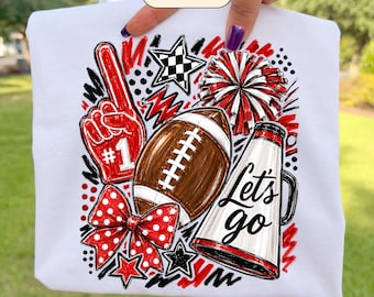 Football Game Day PNG | Red Black Football Cheer Sublimation | Let’s Go Football Mom Shirt Design | Digital Download