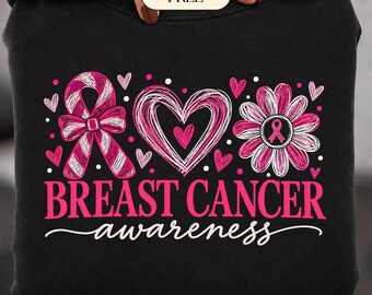Breast Cancer Awareness PNG | Pink Ribbon Sublimation | Floral Heart Awareness Shirt Design | Digital Download