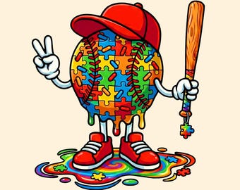 Base-ball de sensibilisation à l'autisme goutte à goutte PNG | Garçon autiste PNG | Pièce de puzzle Baseball design goutte à goutte | Acceptation de l'autisme par sublimation PNG