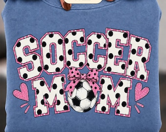 Soccer Mom PNG | Soccer Game Day Design | Polka Dot Soccer Bow Shirt Graphic | Digital Download