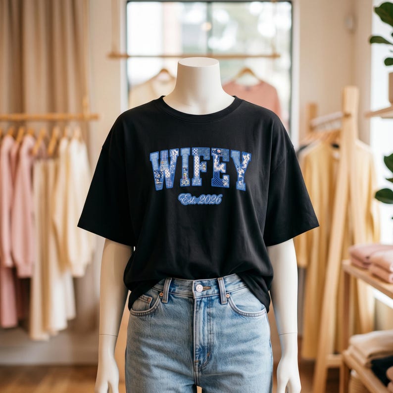 Wifey Est 2026 PNG / Sublimación de patchwork falso azul / Gráfico ...