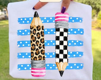 Pencil PNG | Back to School Png | Teacher PNG | First Day Of School | Impasto Painted Stripes Checkered Leopard Pencils | Digital Download