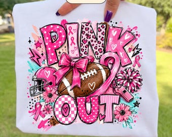 Pink Out Breast Cancer PNG | Football Breast Cancer Awareness Shirt Graphic | Digital Download