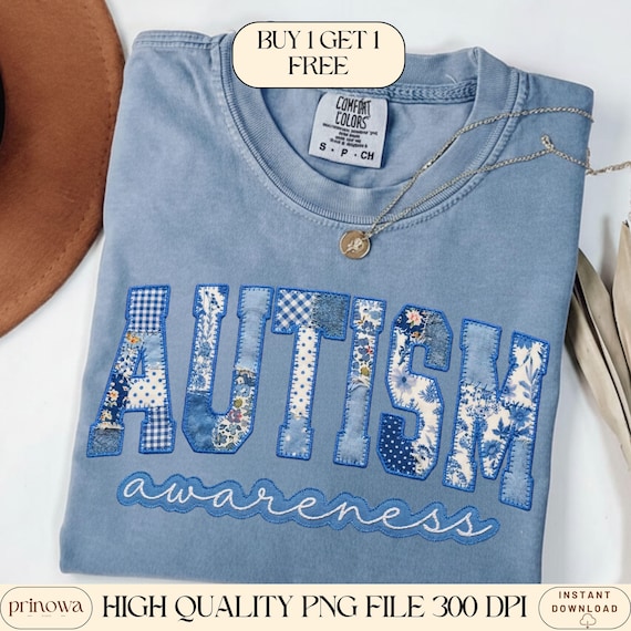 Autism Awareness Faux Patchwork PNG | Autism Blue Toile Patchwork Faux Quilted Design | Autism Acceptance Shirt PNG