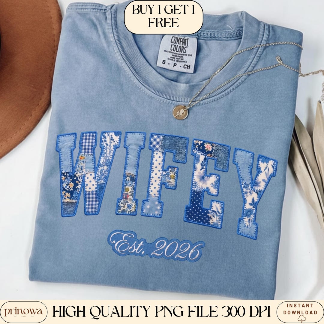 Wifey Est 2026 PNG / Sublimación de patchwork falso azul / Gráfico ...