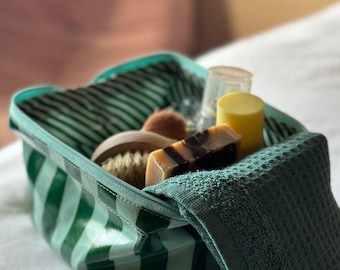 Green Striped Wash Bags