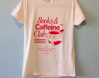 Books & Caffeine Club T-Shirt | Book Lover Gift | Reader Graphic Tee for Coffee/Book Fans