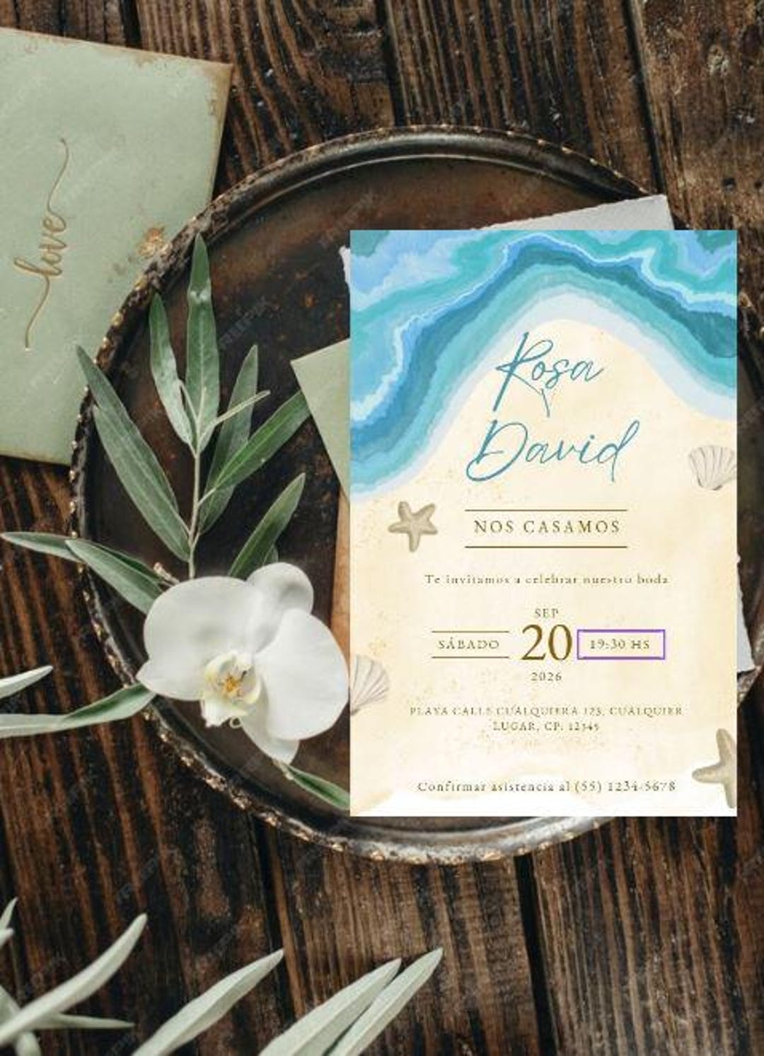 Beach Wedding Invitation, 100% Editable, Free Canva Template - Etsy