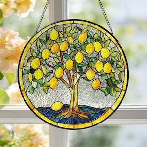 Lemon Tree Stained Glass, Lemon Suncatcher, Fruit Wall Art Decor, Birthday Gift