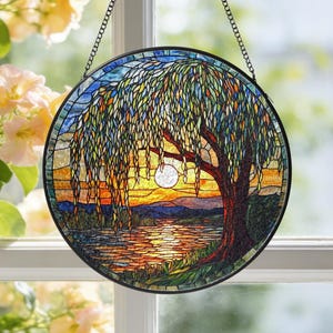 Solfångare i målat glas i pil, väggdekoration i solnedgångslandskap för fönster, födelsedagspresent, present till mors dag