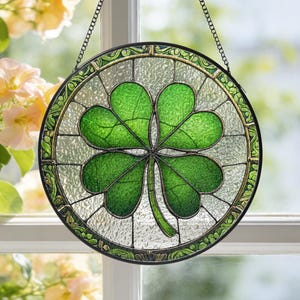 Four Leaf Clover Stained Glass Suncatcher, Clover Wall Hanging Decor, St. Patrick's Day Gift