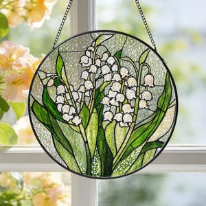Maiglöckchen Buntglas Suncatcher, Geburtsblume Fenster hängend Dekor, Geschenk für Mama Oma
