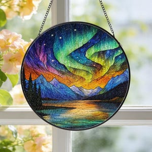 Aurora Borealis Stained Glass Suncatcher, Northern Lights Window Decor, Gift for Nature Lover, Birthday Gift, Housewarming Gift