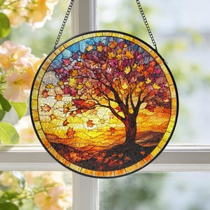 Maple Tree Stained Glass Suncatcher, Fall Autumn Window Hanging Decor, Maple Leaf Wall Art, Birthday Gift, Housewarming Gift