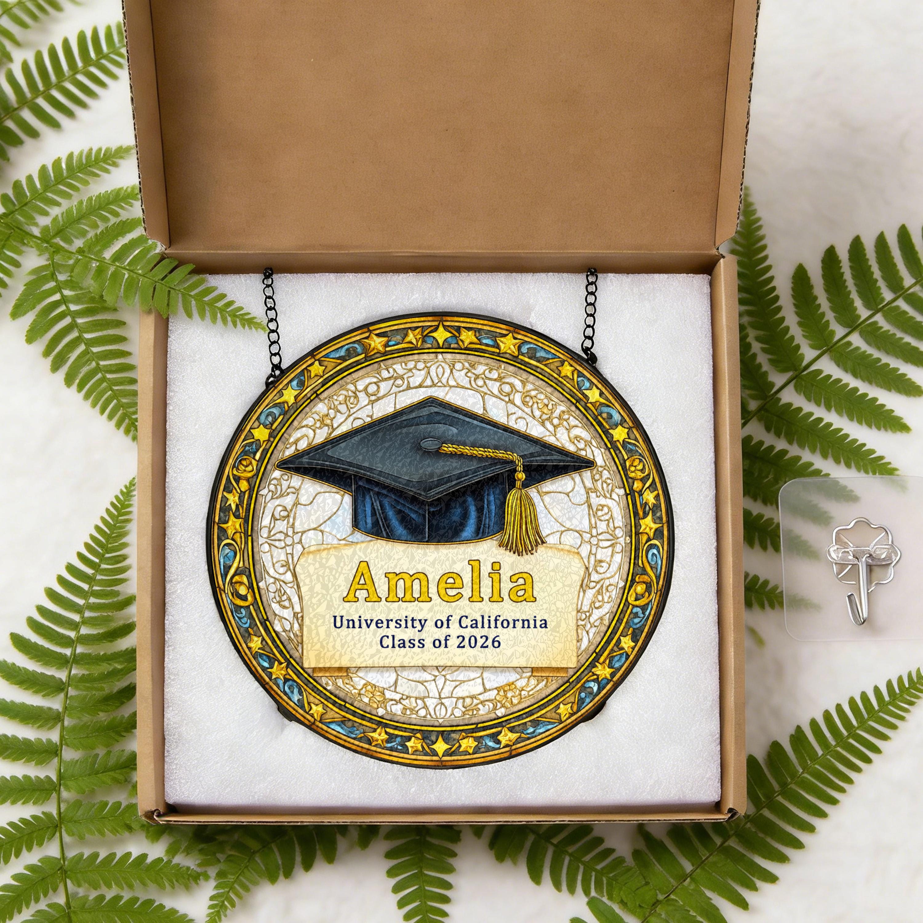 Personalized Graduation Stained Glass, Custom Class of 2026 Suncatcher ...