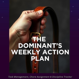 Op de afbeelding: Een bruine leren riem met een koperen gesp, met de tekst: Discipline is sacred. Now it's printable. THE DOMINANT'S WEEKLY ACTION PLAN. Task Management, Chore Assignment & Discipline Tracker. THE RITUAL ATELIER DIGITAL JOURNALS • RITUALS • GUIDED EXPERIENCES.