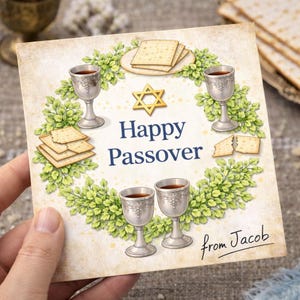 Paquete de imágenes prediseñadas de Pésaj / Mesa de Pésaj, Matzá, Plato del Séder, Copas de vino, Hagadá