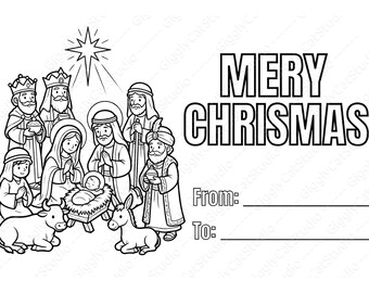 Christmas Coloring Cards for Kids | 16 Printable Greeting Cards (PDF)