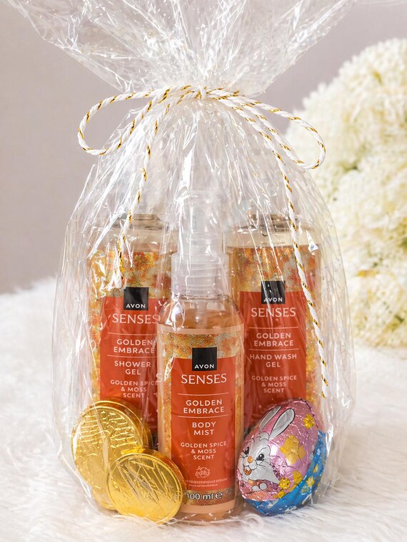 AVON Golden Embrace Bade-Geschenkset – Körperspray + Duschgel + Seife – Wellness-Geschenkidee