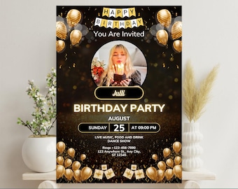 Birthday Invitation Gold and Black Modern Birthday Party Poster 2026