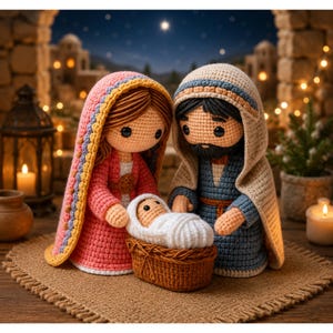 Crochet Nativity Set Pattern PDF | Amigurumi Holy Family, Baby Jesus, Mary & Joseph | Christmas Nativity Scene with Stable Instant Download
