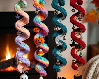 Crochet Halloween Spiral Pattern PDF, Ghost Pumpkin Bat Decor, Amigurumi Hanging Mobile, Witchy Spiral Ornament, DIY Crochet Pattern