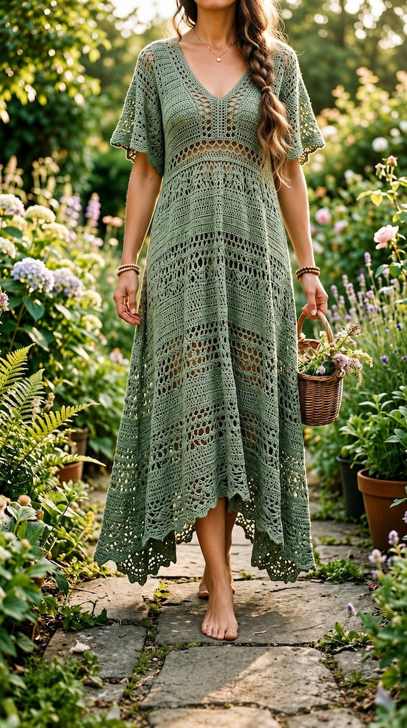 crochet boho maxi dress Lace Pattern PDF | Floral Wedding Gown Tutorial | Summer Beach Cover Up Dress Floral print sleeveless midi dress HP🎉 Indian Royal Blue This garment fits true Size:30