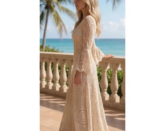 Crochet Dress Pattern PDF, Boho Lace Wedding Dress, Open Back Maxi Dress Pattern, Halter Summer Dress, Beginner Friendly, XS–5XL